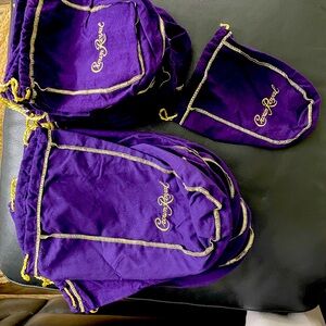 Crown royal bags, 13, large 17, medium and one small